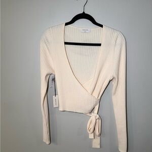 Aritzia Cream Ribbed Wrap Sweater, Romeo style